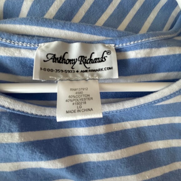 Anthony Richards Wms Large Light Blue White Striped Cotton Blend T- Shirt Dress - Picture 3 of 7